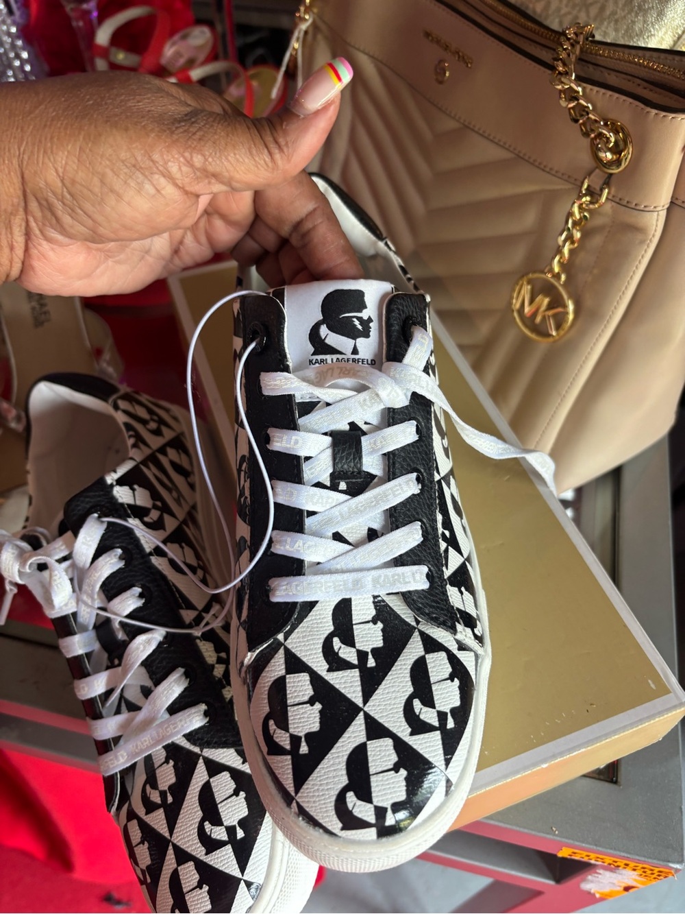 Karl Lagerfeld Black & White Logo Pattern Low-Top Sneakers